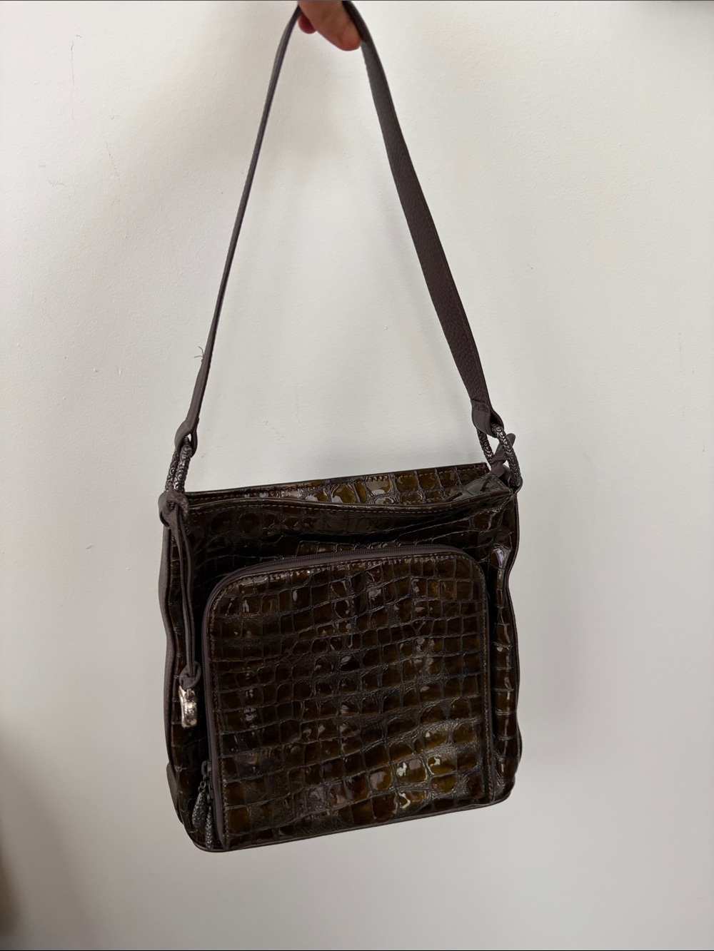 Vintage Croc-Embossed Leather Shoulder Bag